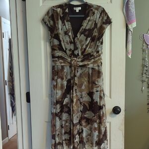 Coldwater Creek Brown and Cream Floral Midi Dress